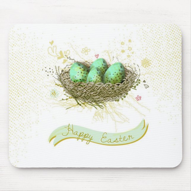 Tapis De Souris Joyeuses Pâques ! - Nid d'oiseaux avec les oeufs (Devant)
