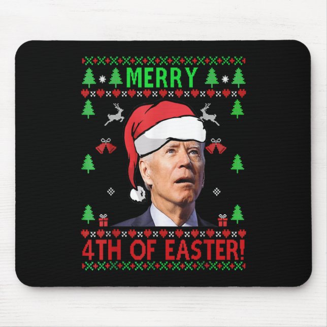 Tapis De Souris Joyeux 4 de Pâques drôle Joe Biden Noël (Devant)