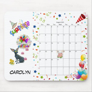 Tapis De Souris Joyeux anniversaire août 2022 Calendrier Pad souri