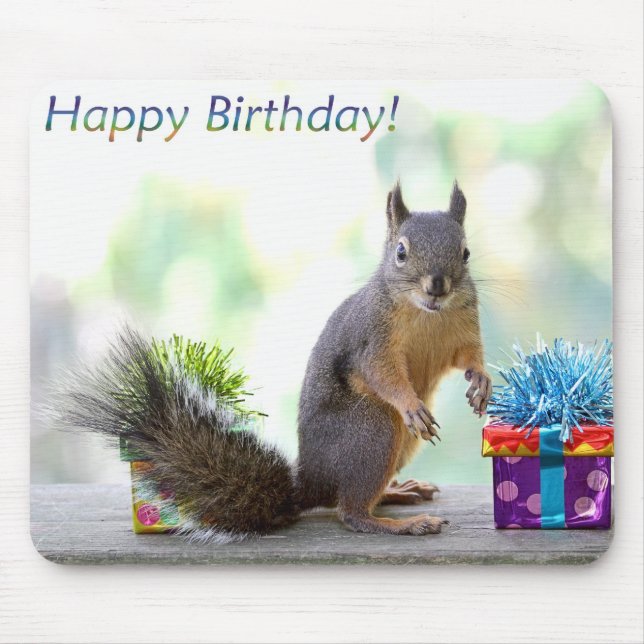 Tapis De Souris Joyeux anniversaire d'écureuil ! (Devant)
