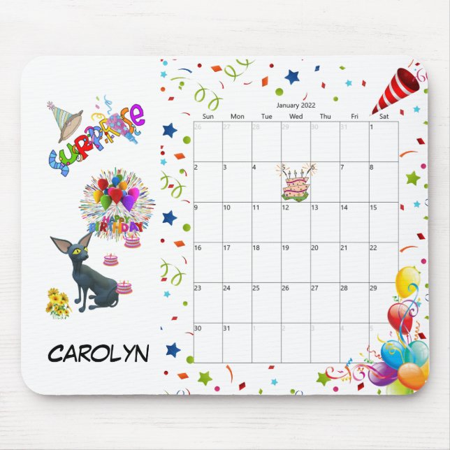 Tapis De Souris Joyeux anniversaire Janvier 2022 Calendrier Pad so (Devant)