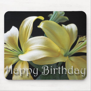 Tapis De Souris Joyeux Anniversaire Jaune Lily Flower