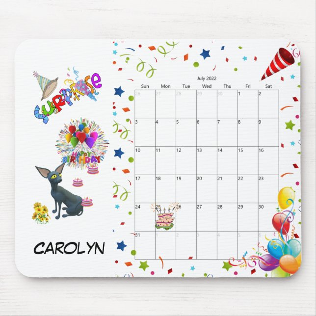 Tapis De Souris Joyeux anniversaire Juillet 2022 Calendrier Pad so (Devant)