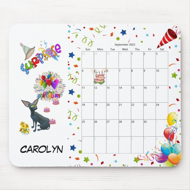 Tapis De Souris Joyeux anniversaire Septembre 2022 Calendrier Pad  (Devant)