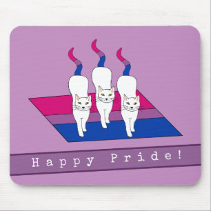 Tapis De Souris Joyeux Chats Fierté Avec Drapeau Bisexuel Fierté