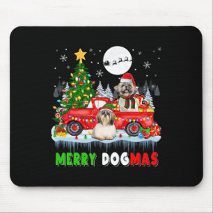 Tapis De Souris Joyeux Chien de Noël Père Noël Elf Shih Tzus Sur P