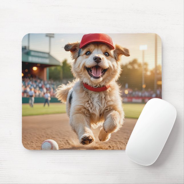 Tapis De Souris Joyeux chien portant un Casquette de baseball (Avec souris)