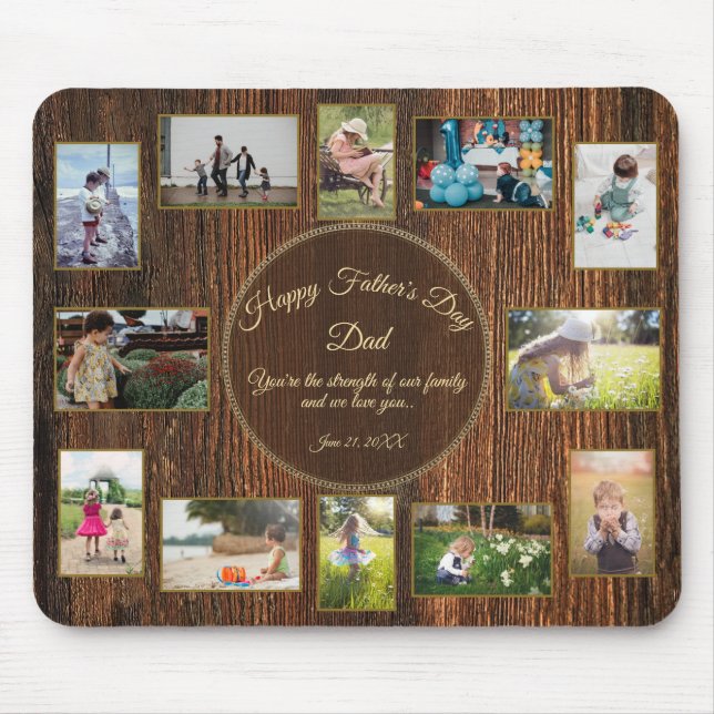 Tapis De Souris Joyeux Fathers Day Rustic Wood Photo de modèle (Devant)