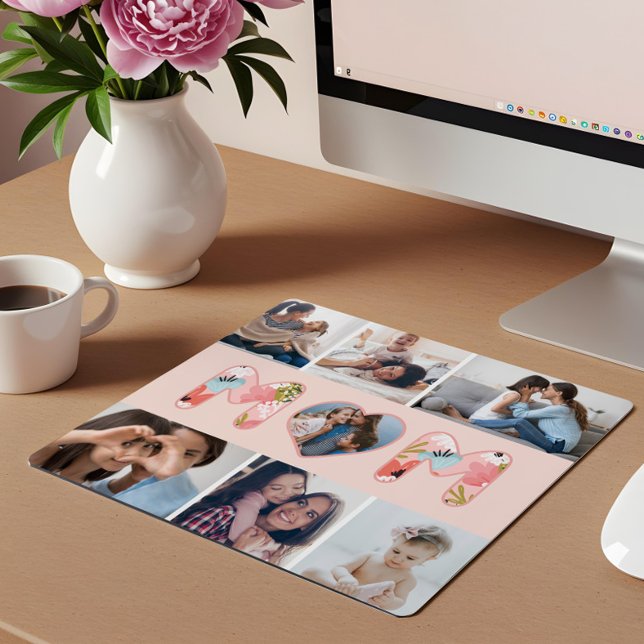 Tapis De Souris Joyeux Fête des Mères Photo Collage & Motif Floral (Happy Mother's Day Photo Collage & Floral Pattern Mouse Pad)