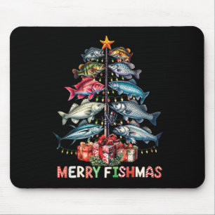 Tapis De Souris Joyeux Fish Noël Drôle de sapin de Noël lumières p