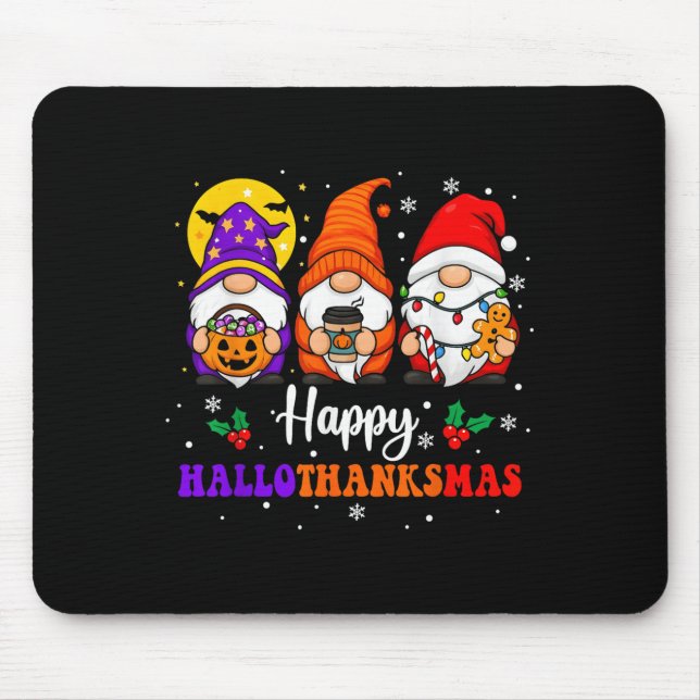 Tapis De Souris Joyeux Hallothanksmas Gnomes Lover Halloween Joyeu (Devant)