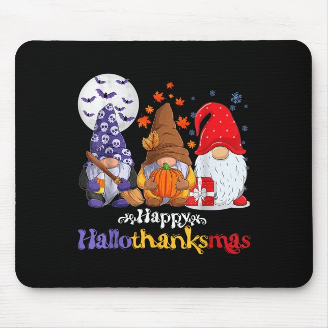 Tapis De Souris Joyeux Hallothanksmas Gnomes Lover Halloween Joyeu (Devant)