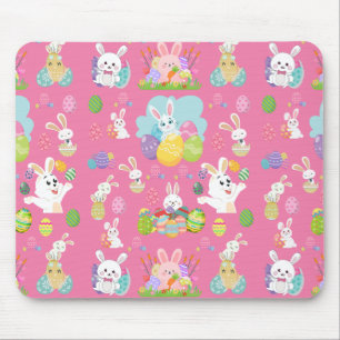 Tapis De Souris Joyeux jour de Pâques - Motif Lapin Drôle et Œufs
