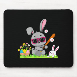 Tapis De Souris Joyeux lapin de Pâques garçon lanceur de baseball