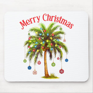 Tapis De Souris Joyeux Noël Palm Tree Light Hawaiian Tropical