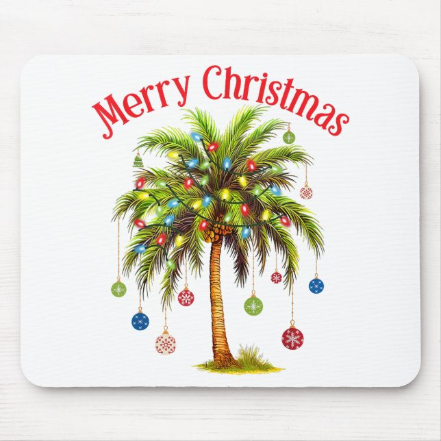 Tapis De Souris Joyeux Noël Palm Tree Light Hawaiian Tropical (Devant)