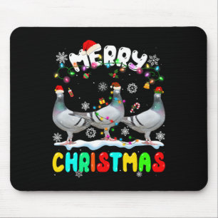Tapis De Souris Joyeux Noël Pigeon Lover Santa Hat Noël Lumières