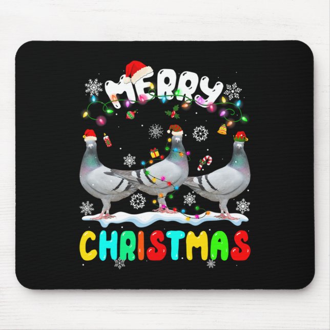 Tapis De Souris Joyeux Noël Pigeon Lover Santa Hat Noël Lumières (Devant)