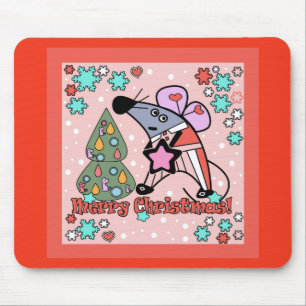 Tapis De Souris Joyeux Noël Symbole du Nouvel An Souris Caricature