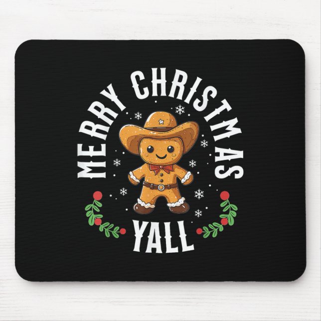 Tapis De Souris Joyeux Noël Yall Gingerbread Cowboy Western (Devant)