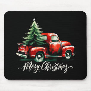 Tapis De Souris Joyeux sapin de Noël sur Camion Rouge Famille Vint