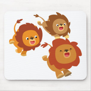 Tapis De Souris Joyeux trio de mignons caricatures Lions Mousepad