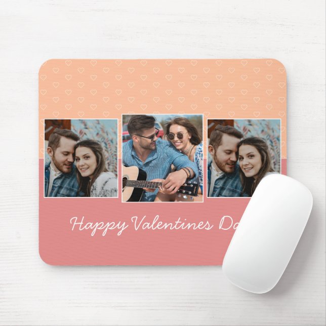 Tapis De Souris Joyeux Valentines Jour 3 Motif de coeur photo (Avec souris)