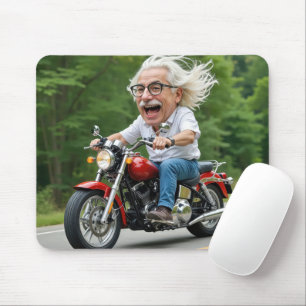 Tapis De Souris Joyeux vieil homme à cheval sur une moto