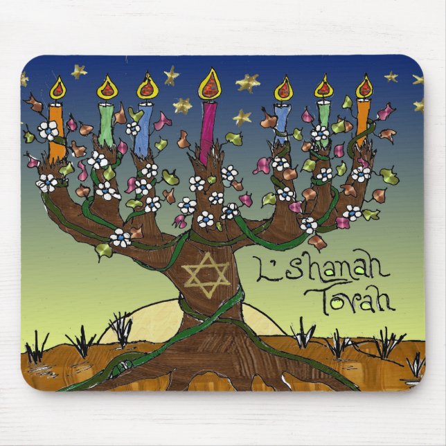 Tapis De Souris Judaica L'shanah Tovah Arbre de vie Dons Vêtements (Devant)