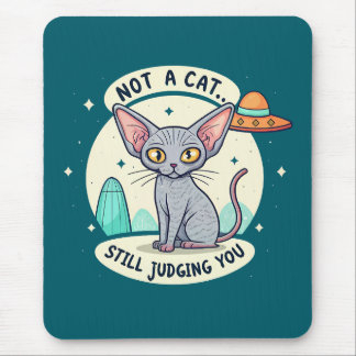 Tapis De Souris Judging Sphynx Cat UFO Sarcastic Cartoon Art