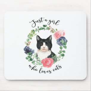 Tapis De Souris Juste une fille qui aime les chats Blue Floral
