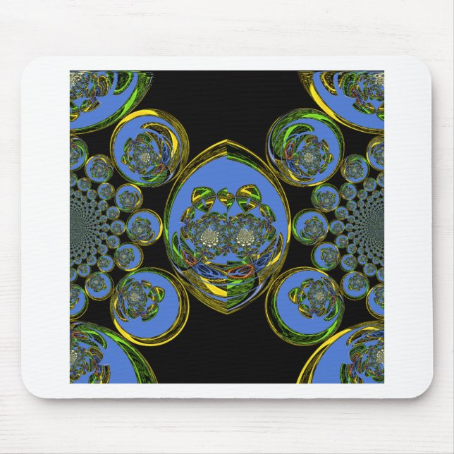 Tapis De Souris Kaleidoscope bleu et jaune Imprimer (Devant)