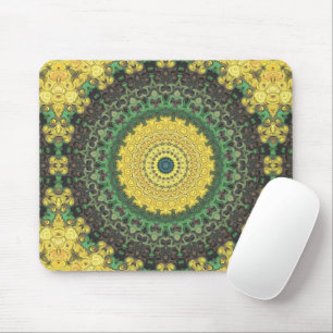 Tapis De Souris Kaleidoscope jaune et vert Mandala Motif