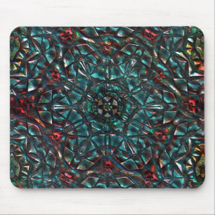 Tapis De Souris Kaleidoscope style old metal chrome blue green to