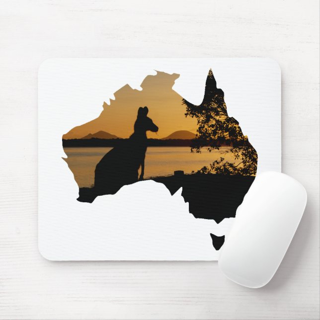 Tapis De Souris Kangourou noir, blanc et or Coucher de soleil Aust (Avec souris)