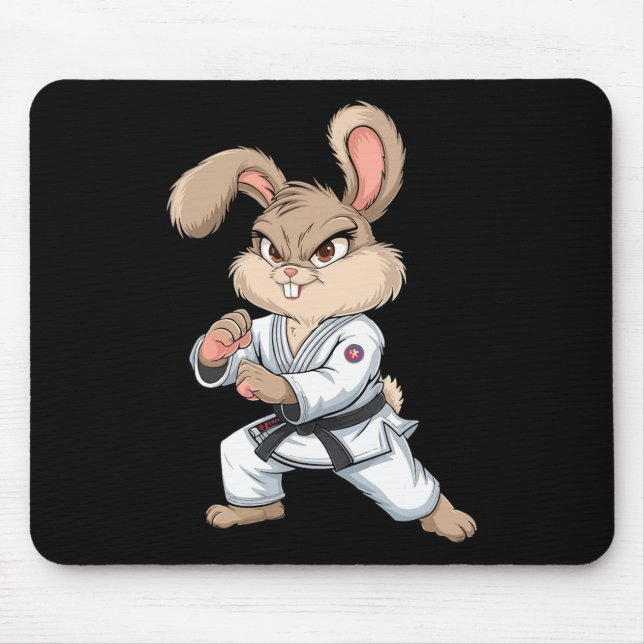 Tapis De Souris Karate Bunny Arts Martiaux Rabbit Drôle Pour Les E (Devant)