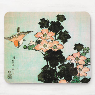 Tapis De Souris Katsushika Hokusai (葛飾北斎) - ketmie et moineau