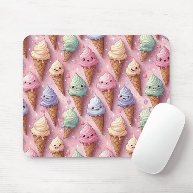 Tapis De Souris Kawaii Art Ice Cream Cones (Avec souris)