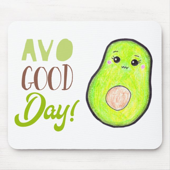 Tapis De Souris Kawaii Avocado Avo bonne journée dessin au crayon  (Devant)