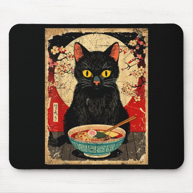 Tapis De Souris Kawaii Cat Eating Ramen Noodles Funny Anime Gift G (Devant)