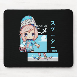Tapis De Souris Kawaii Chibi Skateur Planche à roulettes Esthétiqu