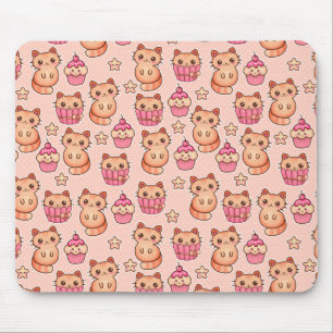 Tapis De Souris Kawaii Cute Cats and Cupcakes Motif rose