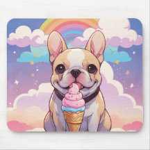 Kawaii French Bulldog Crème glacée Arc-en-ciel