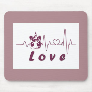 Tapis De Souris Kawaii Love Unicorn Heartbeat