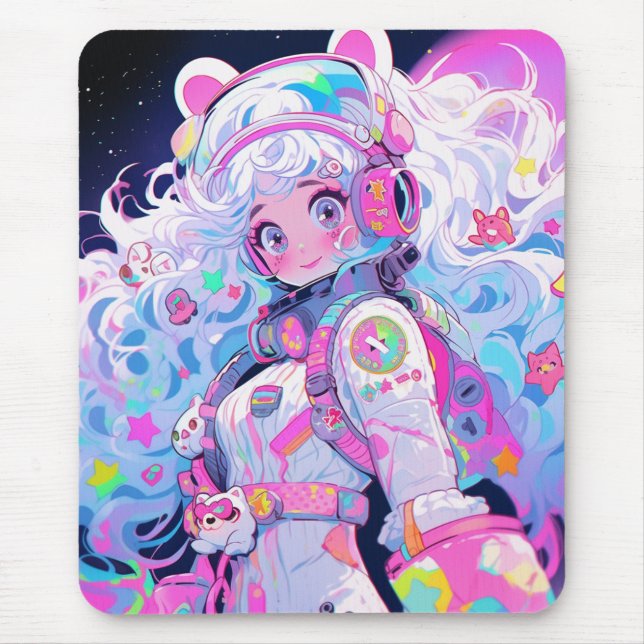Tapis De Souris Kawaii Moe Pastel Astronaut spatial Anime Girl (Devant)