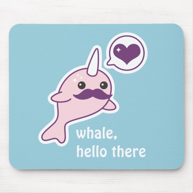 Tapis De Souris Kawaii Narwhal avec la moustache (Devant)