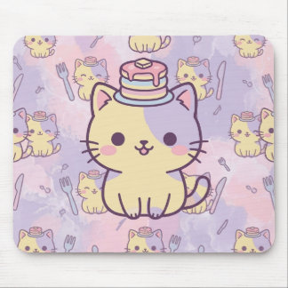 Tapis De Souris Kawaii Pastel Cat with Pancakes Pattern Mouse Pad
