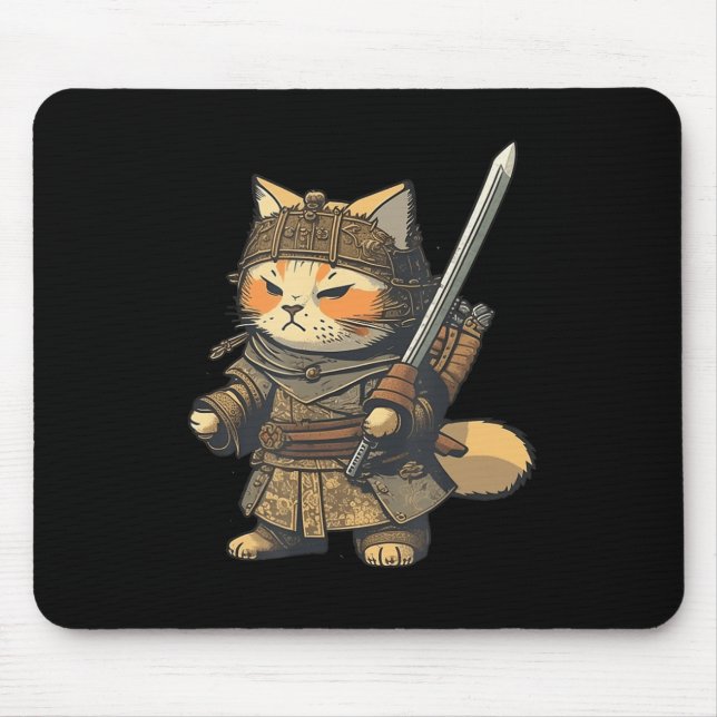 Tapis De Souris Kawaii Style japonais Samurai Cat Anime (Devant)