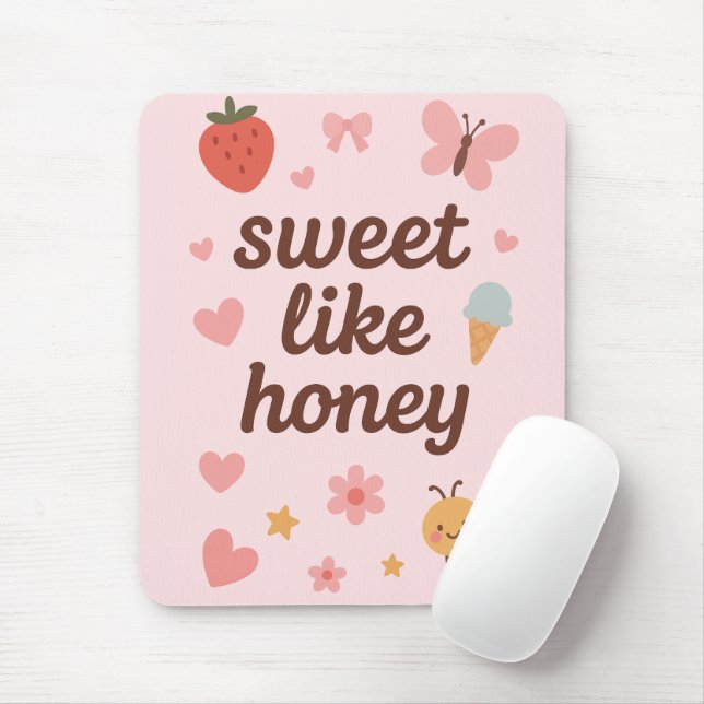 Tapis De Souris Kawaii Sweet Girl Pink Bee Aesthetic – Cute Design (Avec souris)