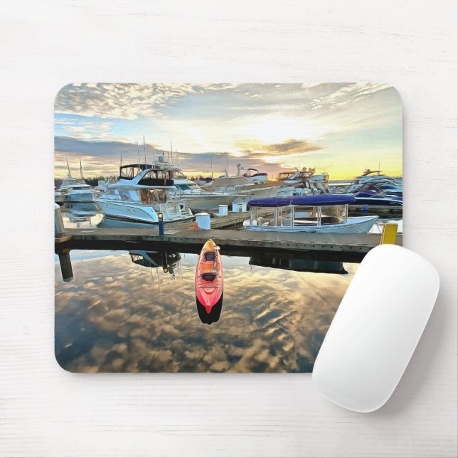Tapis De Souris Kayak flottant sur les nuages et la réflexion sur  (Avec souris)